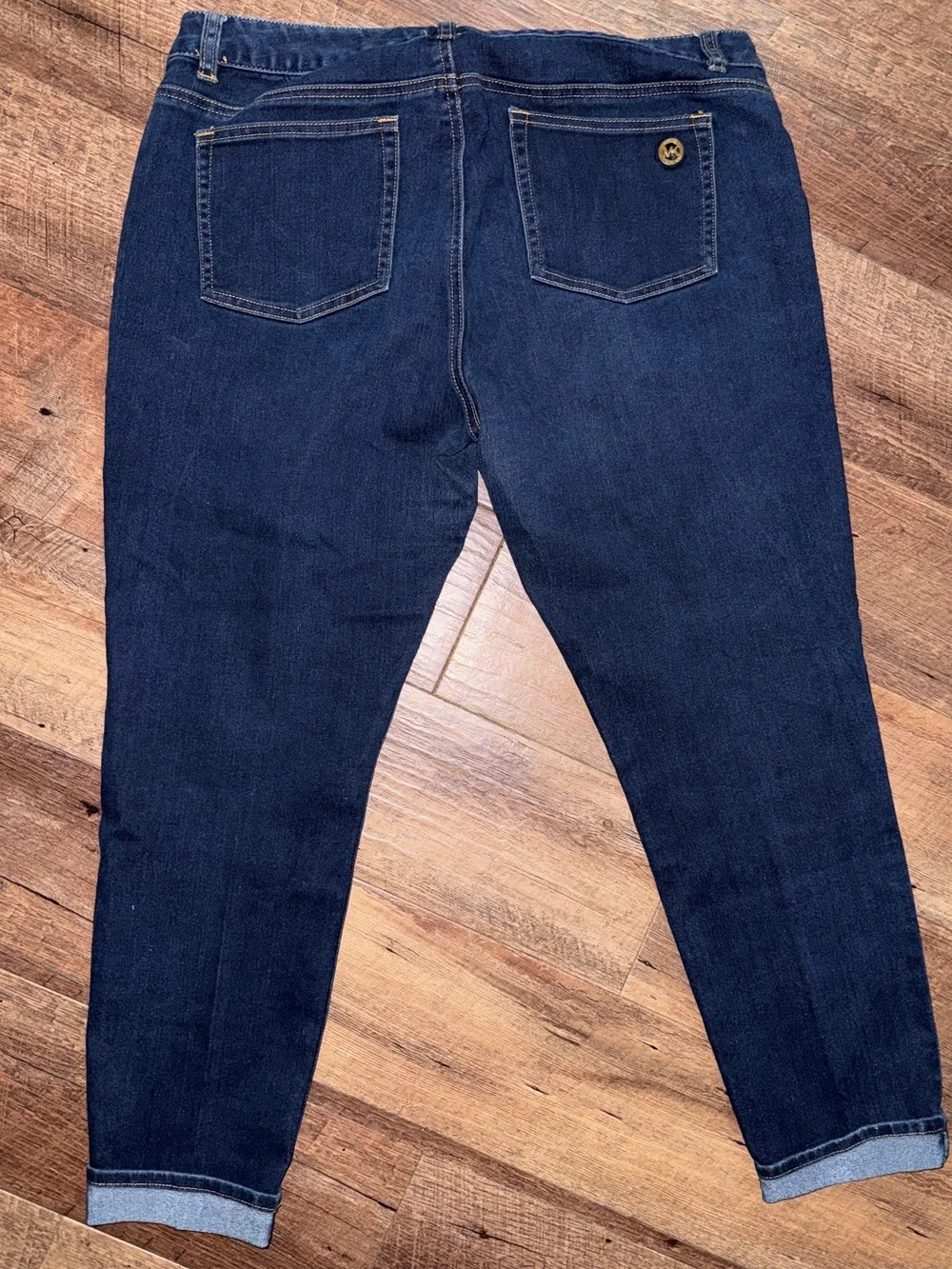 Michael Kors Dark Indigo Cropped Ankle Jeans with Gold Zips